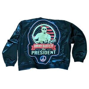 CARIBBEAN JOE Jimmy Buffett Satin Bomber Jacket Womens 2X Upcycled T-shirt Patch